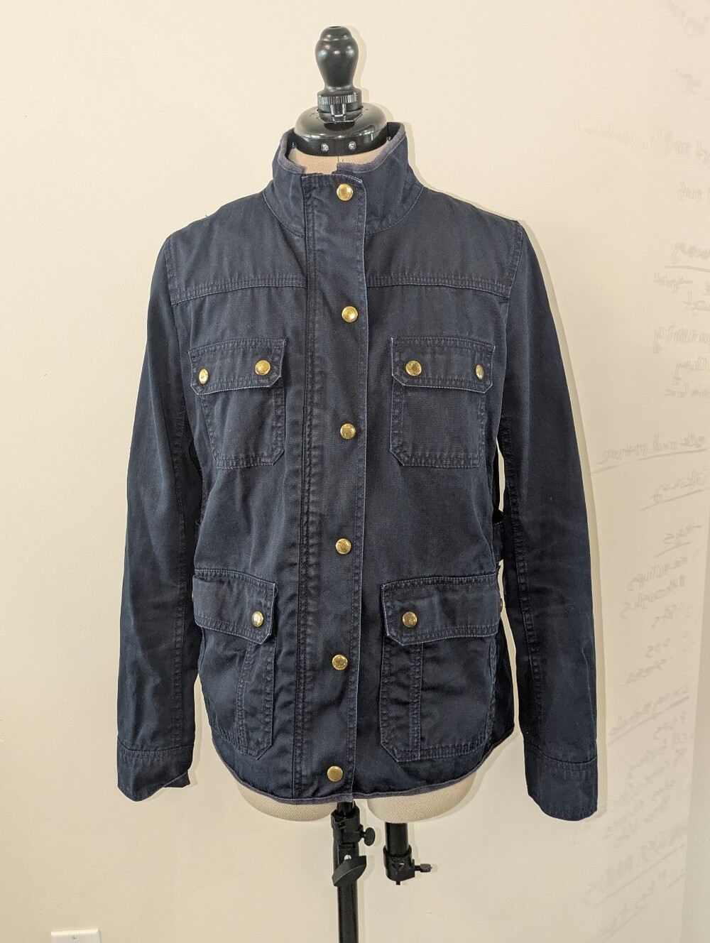 J. Crew Navy Utility Jacket with Gold-Tone Buttons